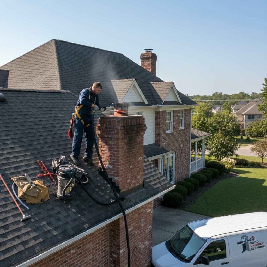 Rapid Chimney Cleaning team working on chimney